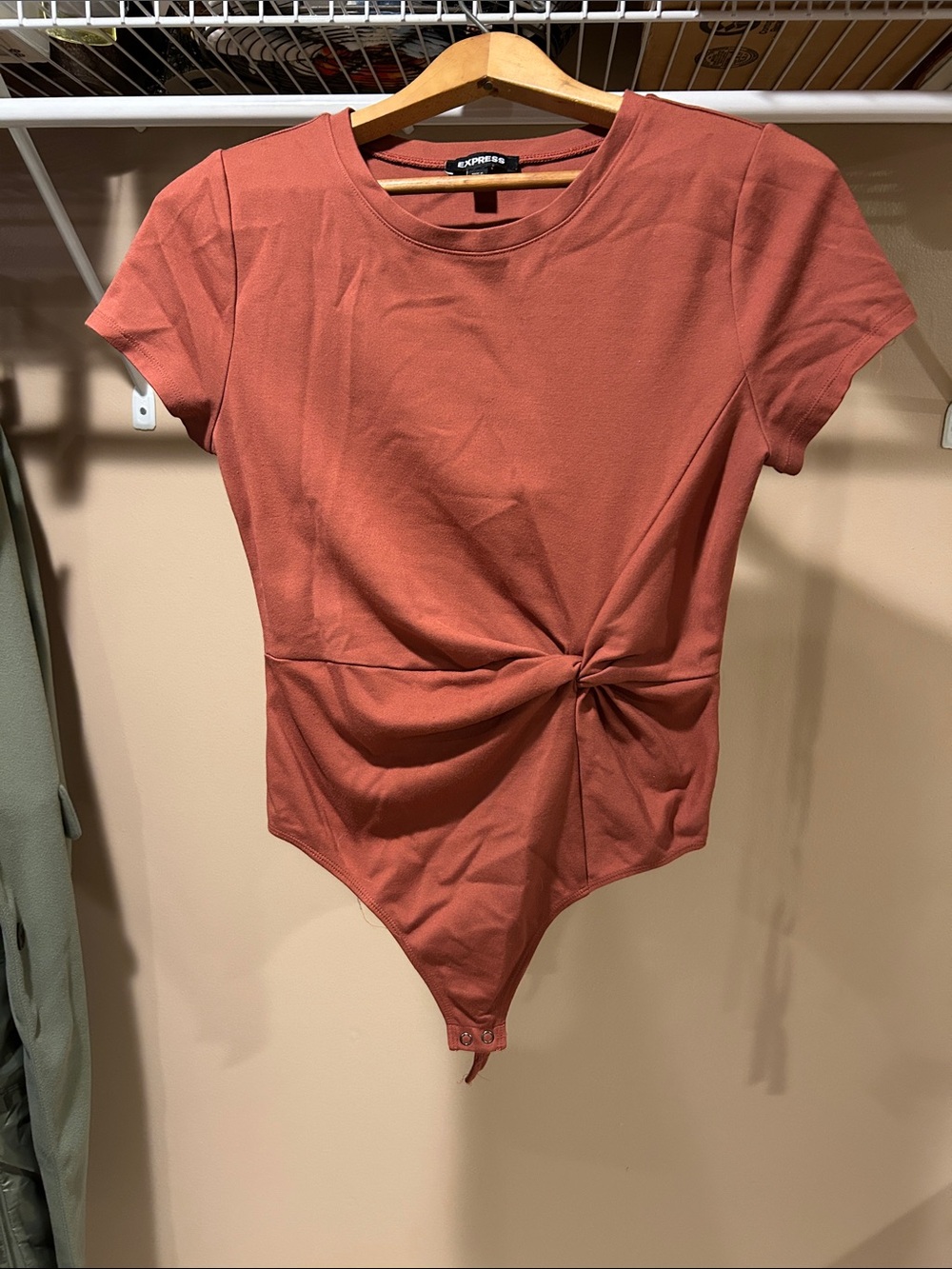 Express Rust Knot-Front Short-Sleeve Bodysuit